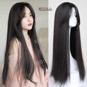 긴머리가발 긴생머리 블랙 여신 패션 가발 자연스러운 검정 고열사 통가발 티류으스