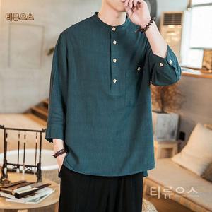 남자 생활한복 7부 개량 헨리넥 긴팔 상의 법복 린넨 계량 칠부 티류으스