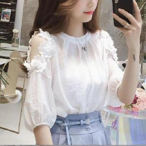 SXSWGX흰색 반팔 블라우스 화이트 흰 여성 오피스룩 쉬폰 레이스 셔츠 하얀 빅사이즈
