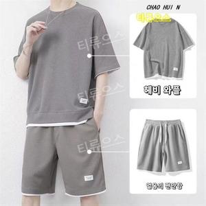 여름 루즈핏 남성 반팔 티셔츠 반바지 세트 빅사이즈 티류으스