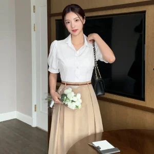 (벨트set) 햅번 배색 셔츠 롱 원피스 여름 썸머 op15364