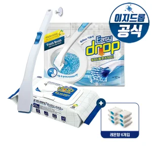 [500원추가+T멤]이지드롭 변기크리너 블루핸들1개+리필 1팩(12개입)+욕실크리너 티슈
