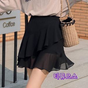 여름 여성 쉬폰 숏스커트 하이웨스트 속바지 A라인 러플 미니스커트 조안스 티류으스