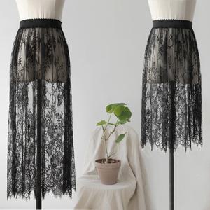 해외블랙 화이트 롱 속치마 시스루 이너 레이스 홑겹 레이어드 망사 스커트 길이선택