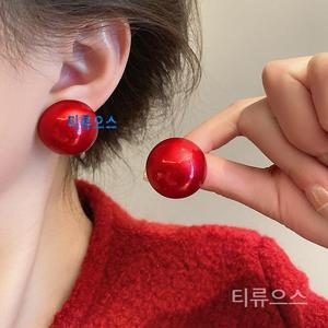 레드 심플 대형 이어링 여성용 포인트 악세사리 가을 겨울 은침 진주귀걸이 티류으스