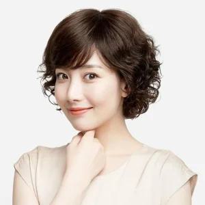 숏 단발 웨이브 엄마가발 통가발 웨이브단발 중년 가발 전체 인모