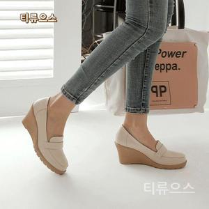 티류으스 라운드 펌프스 통굽 웨지힐 키높이 로퍼 7cm