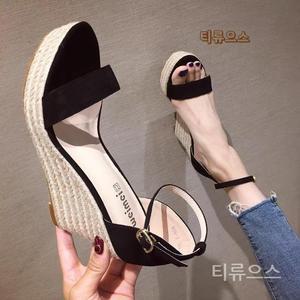 통굽 슬리퍼힐 키높이 스트랩 웨지힐 슬리퍼샌들 티류으스