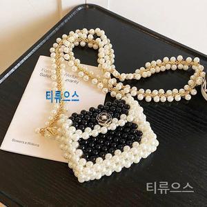 진주 체인 카멜리아 장식 가방 구슬 백 미니 크로스백 비즈 보석 지디가방 예쁜 여름