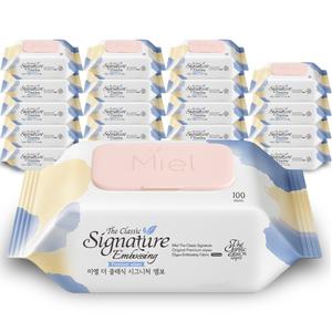 미엘 시그니처 물티슈 엠보싱 100매 캡형 20팩 평량 55g 도톰 대용량