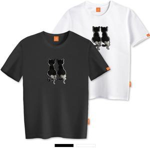 엘라모 스팽글고양이 반팔 티셔츠 남녀공용 빅사이즈 S~4XL