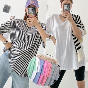 랍빠 브이 루즈핏 박스티 8color 국내생산 코튼 티셔츠 스트라이프 무지 여름 롱기장