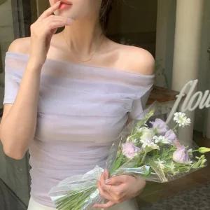 (로맨틱/페미닌룩) 멜즈 샤 셔링 레이어드 오프숄더 티셔츠 ts4668
