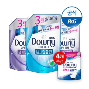 다우니 프리미엄 세탁세제 냄새딥클린 프레시/라벤더 리필1.4L 3개 + 200ml4개