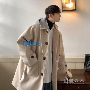 남자 루즈 하프 트렌치 도톰한 모직 코트 오버핏 티류으스