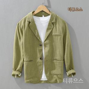 남자 리넨 자켓 그린 베이지 카라 긴팔 시원한 여름 얇은 고급 클래식 티류으스