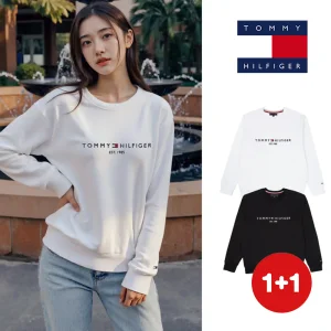2PACK 타미힐피거 남녀공용 봄가을 자수로고 맨투맨