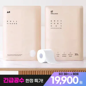 올챌린지 천연펄프 3겹 화장지 두루마리휴지 30m 30롤 2팩
