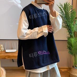 남친룩 니트조끼 슬릿 루즈핏 프레피룩 레이어드 가을 트임 캐주얼 조끼 티류으스