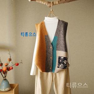 여자 봄 가을 브이넥 니트 조끼 베스트 민소매 가디건 캐주얼 티류으스