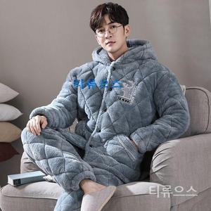 극세사 남성 수면잠옷 파자마 겨울 따뜻한 상하의 세트 두꺼운 빅사이즈 티류으스