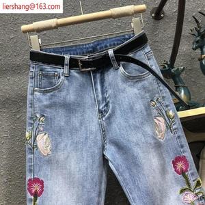 보헤미안스타일 엄마 빅사이즈 데님 청바지 꽃무늬 자 중년 하렘 바지