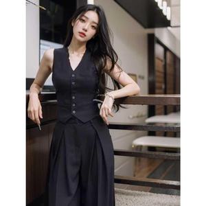 셋업 여성 여름 조끼 정장세트 민소매 정장 와이드 팬츠 슬렉스 크롭