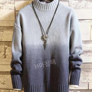 남자 반목폴라티 기모 두툼 그라데이션 니트겨울 반폴라