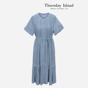 [Thursday Island] 핀턱 셔츠형 롱 원피스(T234MOP639W)