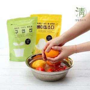[유통기한임박] 베이킹소다/구연산 1kg × 총 4개 (2+2 구성) 과일 세척 설거지 세탁