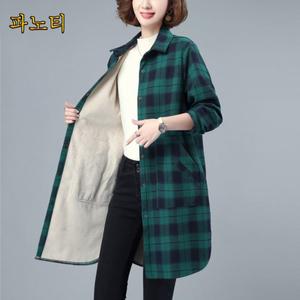 여성 기모셔츠 롱셔츠 체크 남방 겨울 보온 융털 BM95 +봄 여름 가을