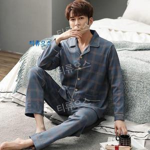 남성용 잠옷 세트 긴 빗질 면 가을 겨울 스타일 청 홈웨어 수면 천 남성 외부 티류으스