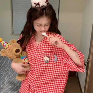 32 3피스 레드냥 레드 체크 파자마