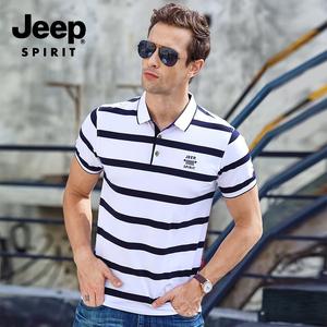 JEEP 지프 남성 티셔츠 여름 얇은 줄무늬 짧은 소매 티셔츠