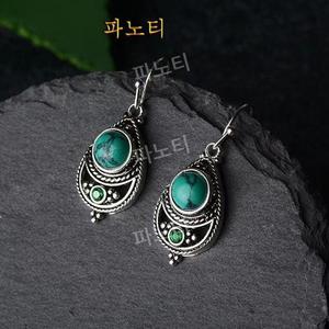 터키석귀걸이 천연 터키석 귀걸이 탄생석 원석 오팔 925 빈티지 태국 실버 0824-04