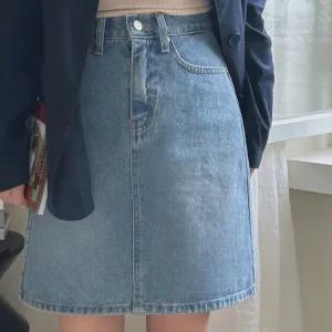 뷰센 미디 데님 스커트 여름 여성 청치마 데일리룩