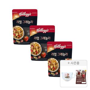 켈로그 리얼 그래놀라, 400g, 3개 +증정 ( 쿠키앤크림 30g, 1개 + 유리 시리얼 볼(손잡