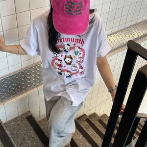 19 헬로키티 고퀄리티 면 오버핏 레터링 티셔츠