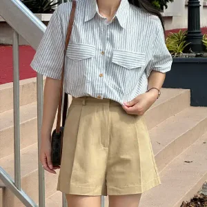 뮤넌 스트라이프 포켓 반팔 셔츠 여름 여성 출근룩 데일리룩