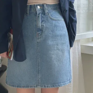 뷰센 미디 데님 스커트 여름 여성 청치마 데일리룩