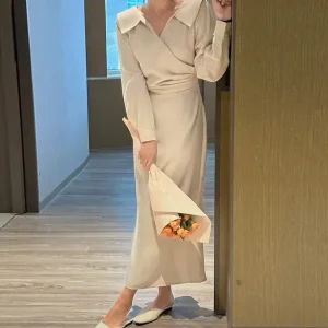 르에보 카라 랩 셔링 롱 원피스 봄 가을 데일리룩 출근룩