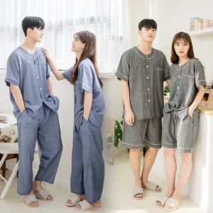 우일 인견 데일리 커플 체크 라운드 상하 파자마 세트 잠옷 여름 2125CR 2325CR