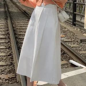 앤서 핀턱 플레어 롱 스커트 봄 가을 데일리룩 출근룩