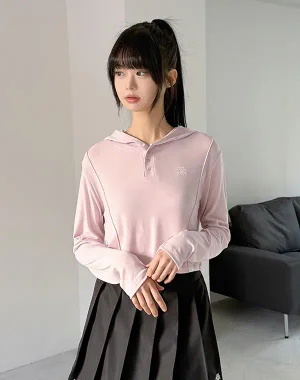 스티치 라인 크롭 후드티
