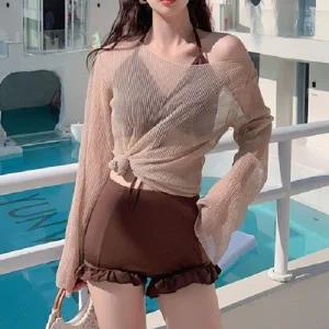 글림 커버업 3피스 수영복 비키니 모노키니 래쉬가드 일체형 치마 세트 몸매보정 치마