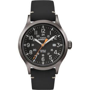 Timex 익스페디션 스카우트 남성용 손목시계 40mm 블랙 가죽 스트랩 (TW4B01900)