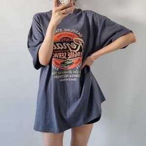 리페어레터링 라운드박스 반팔롱티셔츠 여성데일리 빅사이즈 루즈핏 프린트나염 면캐주얼