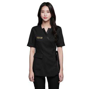 피부샵 유니폼 로고  여성 뷰티 네일샵 작업복 미용실 간호사 반팔 뷰티샵 프런트 세트 관리실 맞춤형