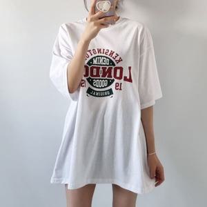 켄싱턴레터링 라운드박스 반팔롱티셔츠 여성데일리 프린트 빅사이즈 루즈핏 면캐주얼
