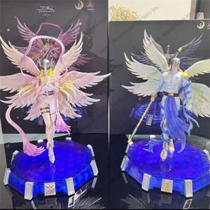 28cm 애니메이션 디지몬 모험 피규어 Angewomon Angemon LED 액션 인형 PVC 동상 모델 컬렉션 장난감 선물